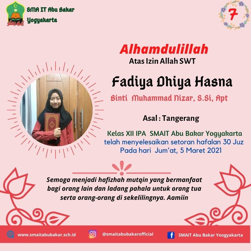 You are currently viewing Semoga menjadi Hafidzah Mutqin “Fadiya Dhiya Hasna”