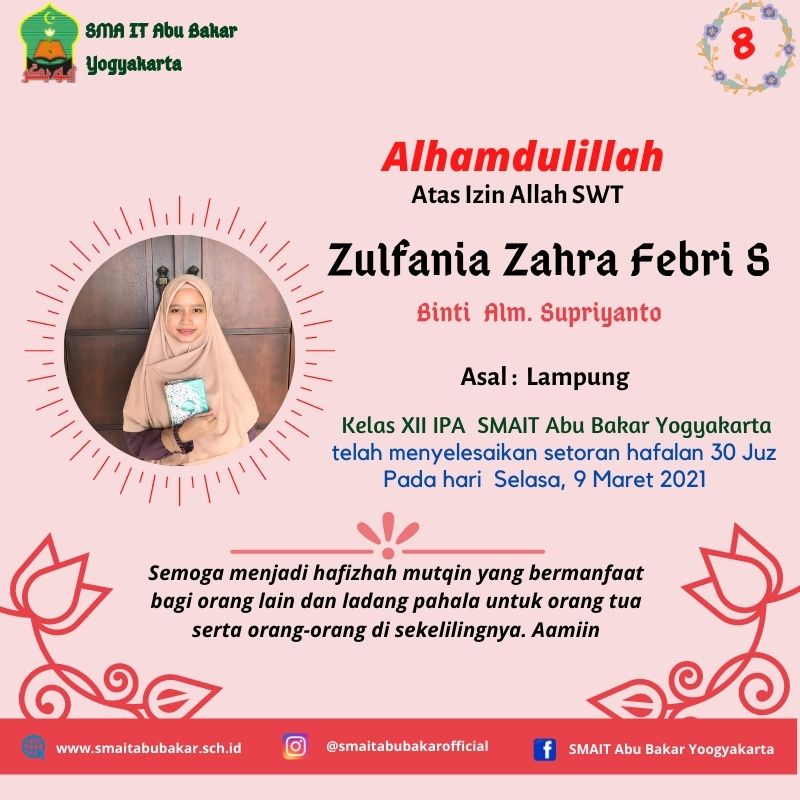 Read more about the article Semoga Menjadi Hafidzah Mutqin “Zulfania Zahra Febri S”
