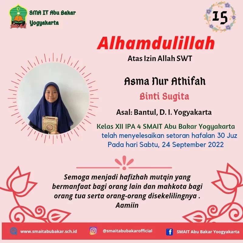 You are currently viewing Semoga Menjadi Hafidzah Mutqin “Asma Nur Athifah”