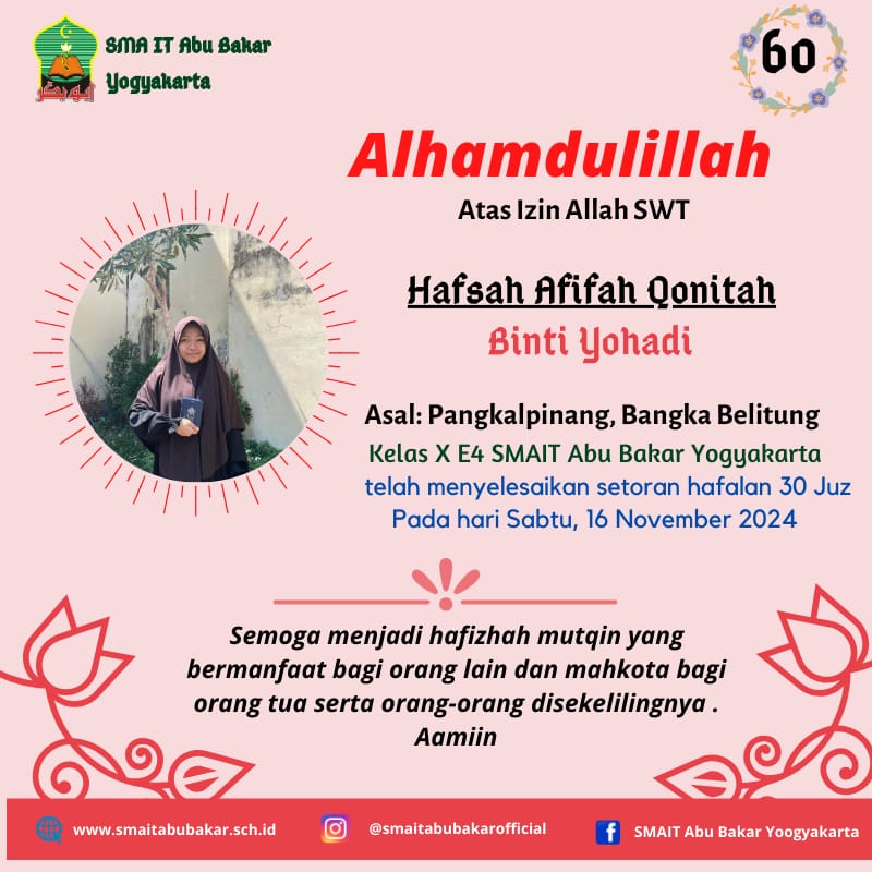 Telah Menyelesaikan Hafalan 30 Juz