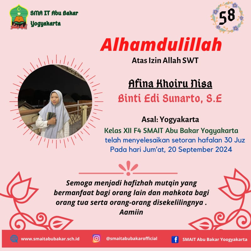 Telah Menyelesaikan Hafalan 30 Juz